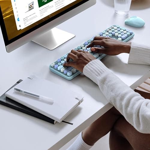 KNOWSQT Wireless Keyboard and Mouse Combo, Blue Colorful 2.4G Typewriter Full-Size Cute Keyboards - USB Receiver Plug and Play, for Computer, PC, Laptop, Desktop, Windows thumbnail 3