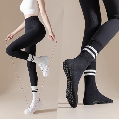 BONANGEL Pilates Socks with Grips for Women, 3 Pairs Womens Grippy Yoga Ballet Barre Hospital Gym Athletic Socks thumbnail 2