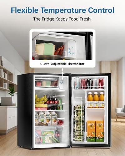 Frostorm 3.2 Cu Ft Mini Fridge with Freezer - Energy Efficient, Large Capacity Single Door Upright Freezer for Bedroom, Office & Dorm | Small Fridge, Reversible Door, ETL Certified(Silver) thumbnail 5
