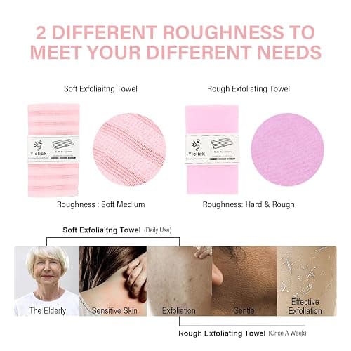 Yiclick Exfoliating Washcloth Towel - Exfoliating Body Scrubber, Loofah Wash Sponge - Korean & Japanse & African Washcloth - Soft + Rough Exfoliating Back Scrubber - for Senstive and Rough Skin thumbnail 2
