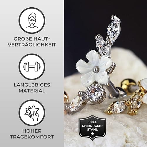 Stachelkleid Blume Perlmut Zirkonia Helix Ohrring Piercing Ohr Barbell Chirurgenstahl 316L thumbnail 5