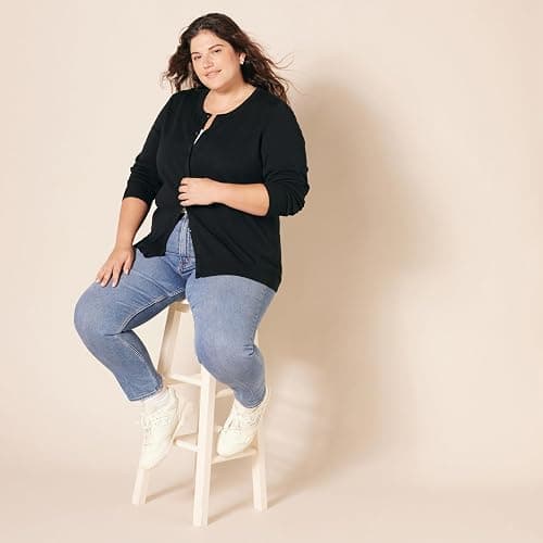 Amazon Essentials Women's Lightweight Crewneck Cardigan Sweater (Available in Plus Size) - X-Small - Black thumbnail 8