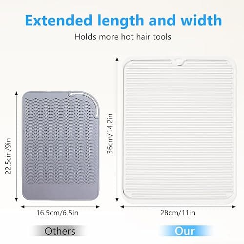 Quccefods Heat Resistant Mat Large Silicone Hot Hair Tools Mat for Curling Irons Flat Iron Hair Straightener Vanity Mat Portable Hair Styling Tools Hot Pad 14.2"*11" thumbnail 4