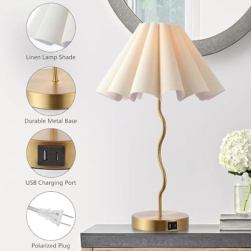 EOEYYOYB Pleated Table Lamp, Table Lamp for Bedroom, Bedside Lamps for Nightstand with Linen Lampshade, Modern Lamp for Bedroom Home Office Decor thumbnail 4