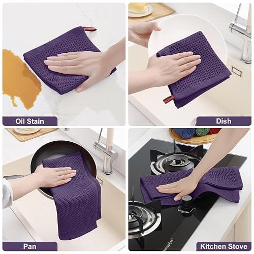 Homaxy 100% Cotton Kitchen Towels and Dishcloths Set, 12 x 12 Inches and 13 x 28 Inches, Set of 8 Bulk Kitchen Towels Set, Ultra Soft Absorbent Dish Cloths for Washing Dishes, Eggplant thumbnail 6