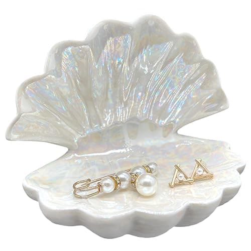 BOHK Shell Trinket Dish Ceramic Conch Ring Holder Jewelry Tray Decorative Jewelry Plate Cute Jewelry Organizer for Home Decor (Shell A) thumbnail 4