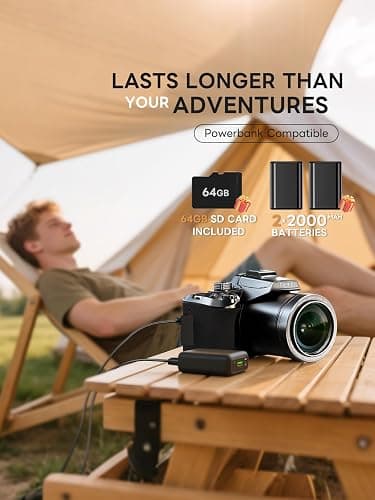 8K 64MP Digital Cameras for Photography - 16X Zoom Autofocus, WiFi, with 180° Flip Screen, 64G TF Card & 2 Batteries, Professional Camera for YouTube Vlogging Live Streaming (Black) thumbnail 8