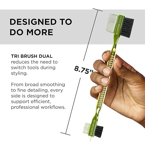Style Factor EDGE BOOSTER Tri Brush Dual Pin Tail – Double-Sided Edge Control Brush & Comb with Boar Bristles – For Edges, Slick Backs, Baby Hair Styling, and Taming Flyaways (Purple Green/Stripe) thumbnail 3