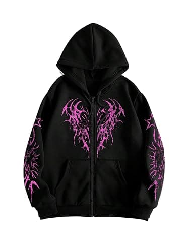 SHENHE Men's Zip Up Graphic Hoodie Long Sleeve Drawstring Sweatshirt | Graphic Hoodie,Y2K,Thermal,Gothic Hoodie, Hoodie Sweatshirt - Image 1