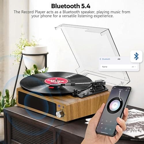 Plattenspieler, FYDEE Vinyl Plattenspieler Bluetooth, Schallplattenspieler Vintage Turntable mit Eingebauter Stereo-Lautsprecher, 3-Gang 33/45/78 U/min, RCA Ausgang, AUX-Eingang, Holzfarbe thumbnail 4