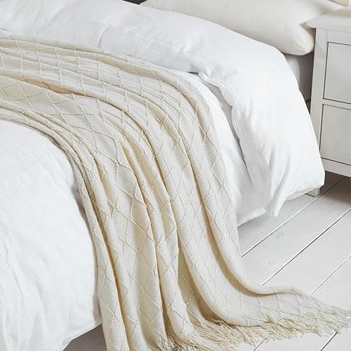 BOURINA Beige Throw Blanket 50x60 Inch Boho Knitted Soft Throw Sofa Blanket | Knitted Throw Blanket 50x60 Inches, Soft Lightweight Boho Weave Throw Decorative Couch Blanket for Living Room Bedroom Chair thumbnail 6