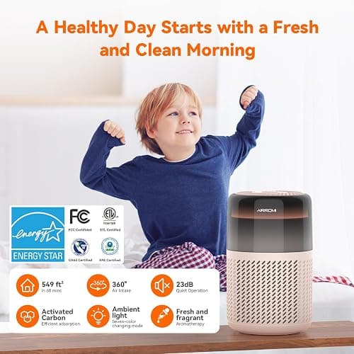 AIRROMI HEPA Air Purifier for Bedroom&Home,Pet Air Purifier for Home Pets,Removes Pet Odor,Cat Litter Smell,Dust,Smoke&Allergies,Quiet Room Air Purifier with Scents,360°Air Cleaner,A2005 Beige thumbnail 2