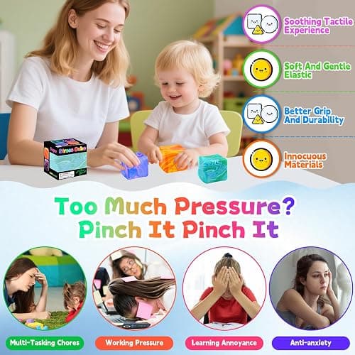 3PCS Stress Balls for Adults Kids, Squishy Color Doh Cube Fidget Toys, Sensory Balls Squeeze Hand Exercise Stress Ball Toys for Relax, Anxiety, Stress, Stocking Fillers for Teenage Girls thumbnail 6