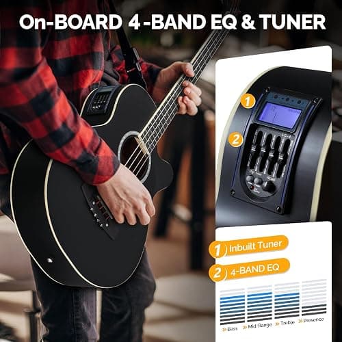 GLARRY Full Size Acoustic Electric Bass Guitar Beginner Kit w/ 15W Amp, Cutaway 4 Strings Electric Acoustic Bass Guitar w/Inbuilt Tuner, Bag, Strap, Picks, Strings, Bass Guitarra，Matte Black thumbnail 3