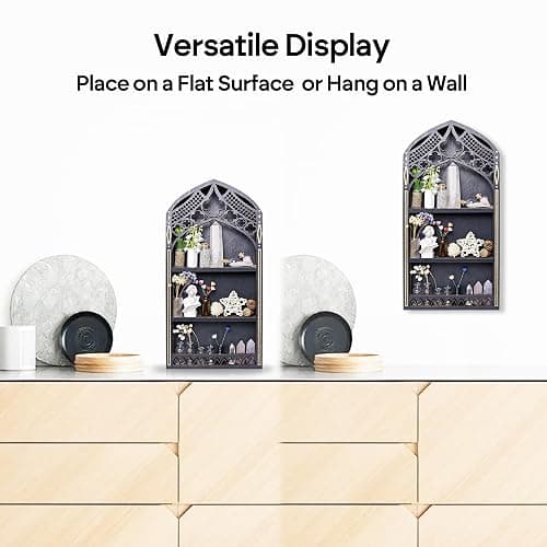 Trinket Shelf, Gothic Decor for Wall, Goth Room Decor, Crystal Display | Crystal Display Shelf, Goth Wall Decor, Vintage Decor, Wooden Gem Stone Rock Storage Holder, Goth Gifts thumbnail 7