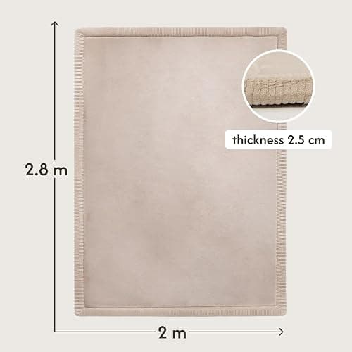 Hakuna Matte Premium Large Coral Velvet Baby Play Mat 280x200x2.5cm Beige | High-Density high-density foamArea Rug – Stylish Playmat for Floor with Non-Slip Backing for Crawling, Soft Play & Tummy Time - Image 1