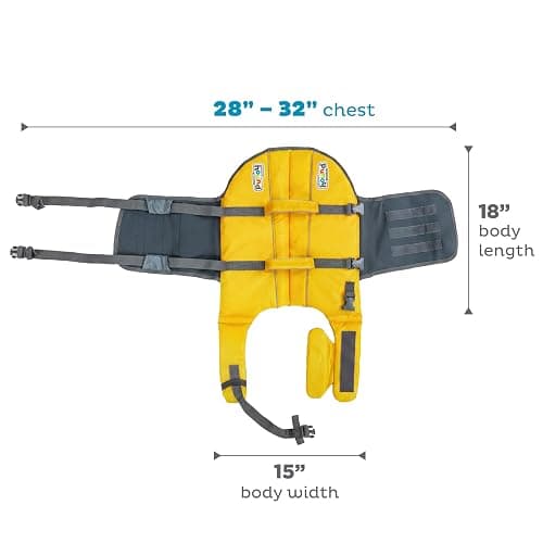 Outward Hound Granby Splash Dog Life Jacket, Life Vest, Yellow, Large | Max Buoyancy, Adjustable Fit, Head/Neck Support, Rescue Handle, Reflective, Swimming & Boating, Large Dogs (28–32" Girth) thumbnail 8