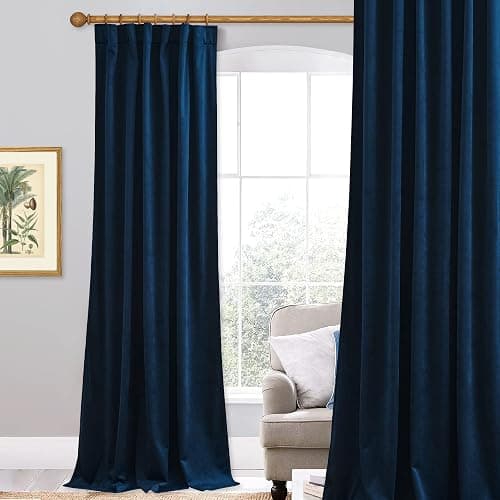 StangH 108 inches Navy Blue Velvet Curtains, Luxury Super Soft Thick Window Drapes for Bedroom, Privacy Sliding Door Curtains Room Dividers, Wide 52 x Long 108 inches, 1 Panel - Image 1