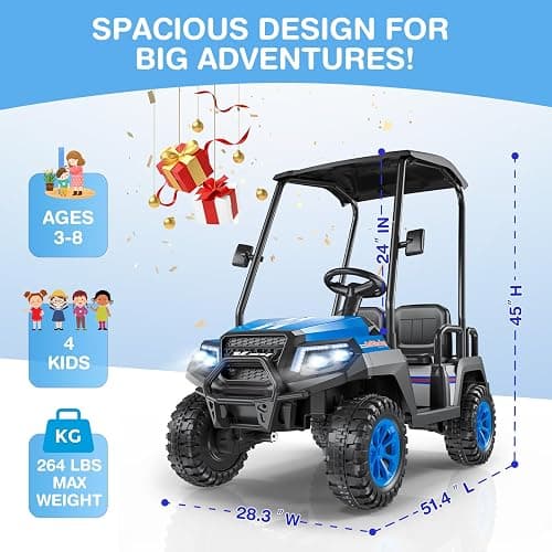 LIGIANT R9 24V Ride on Toys for Big Kids, 4-Seater Kids' Car, Golf Cart Max. Capacity: 264 Lbs, 4WD Ride on Car w/Remote Control, Detachable Awning, Spring Suspension, Music/Story/Power Display thumbnail 2