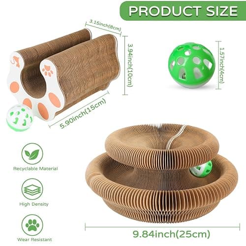 Goosheep Accordion Magic Organ Cat Scratcher Toys for Indoor Cats - Cardboard Cat Scratching Board Ball Scratcher Pad 1 Pack thumbnail 2