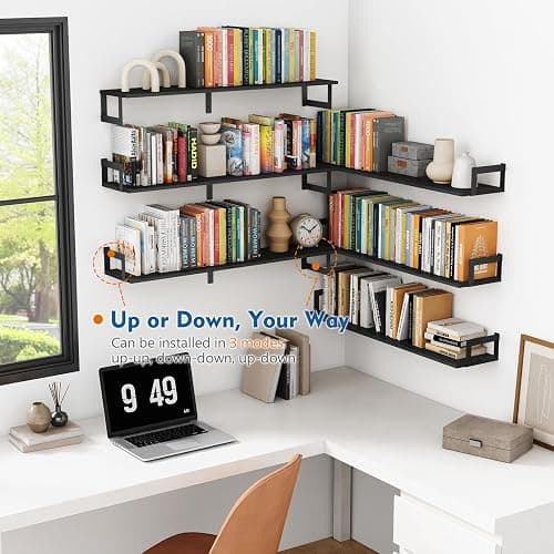 Harwaya Large Floating Book Shelves for Wall Set of 3, 36 Inch Long Wall Mount Bookshelf for Bedroom, Heavy Duty Wood Hanging Bookshelves for Books, Laundry Living Room Classroom Library -Black thumbnail 2