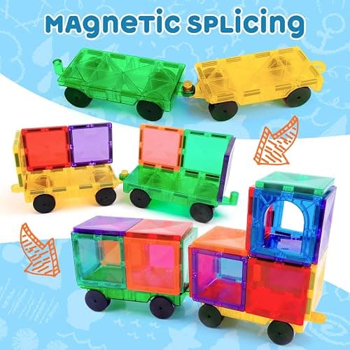 Mruikeny Magnetic Tiles Cars Construction Set - 4 PCS Magnetic Tiles Magnet Bricks Truck Sensory Toys, Educational Magnet Cars Set Building Blocks for 3 4 5 6 7 8+ Year Old Girls Boys thumbnail 6