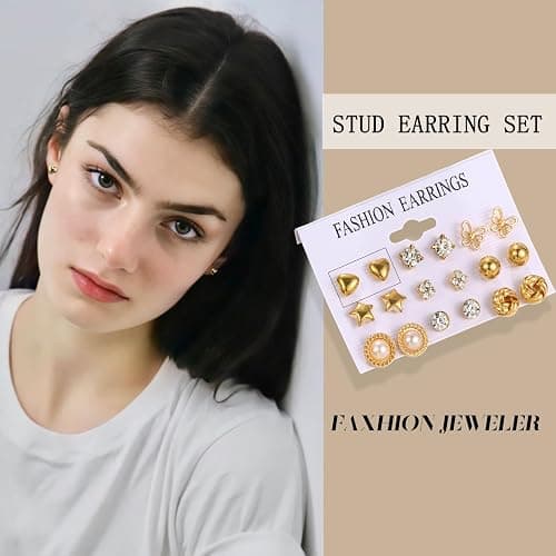 42 Pairs Gold Hoop Earrings Set for Women, Fashion Chunky Pearl Earrings Multipack Twisted Statement Earring Pack, Hypoallergenic Small Big Hoops Earrings for Birthday Party thumbnail 5