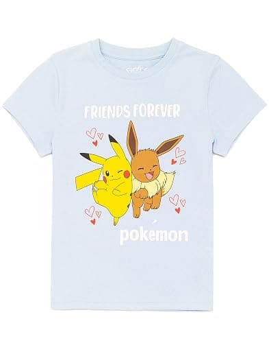 Pokemon T-Shirt Girls Kids Pikachu Eevee Friends Pink Or Blue Character Top - 5-6 Years - Blue - Image 1