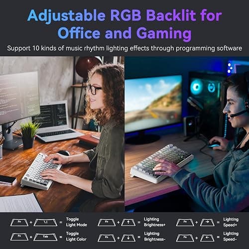 TECURS Mechanical Gaming Keyboard | Hot-Swappable Wireless RGB Keyboard Sideprinted |2.4Ghz/Type-C/BT5.0 | Gasket Mount Custom Keyboard for PC/Mac/PS5/PS4, US Layout Gradient Grey thumbnail 3