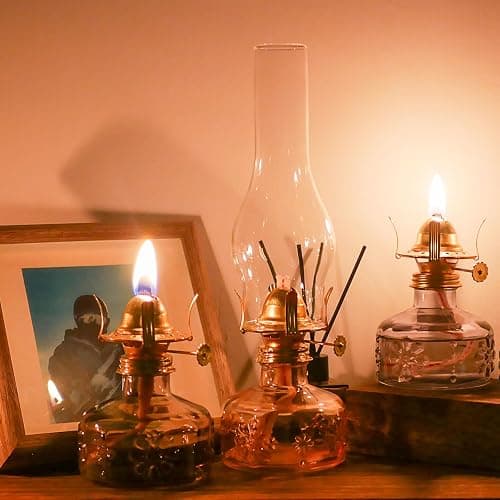 GXFCCYXT 2 Pcs Chamber Oil Lamp Brown Vintage Glass Clear Kerosene Lamp Indoor Decorative Hurricane Lamp Oil Lamps for Indoor Use or Tabletop Decor and Emergency Lighting thumbnail 6