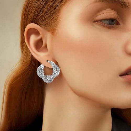 SayovatBek 14K Gold Plated 25–33mm Mesh Hoop Earrings for Women, Cubic Zirconia, 925 Sterling Silver Post, Hypoallergenic Jewelry thumbnail 8