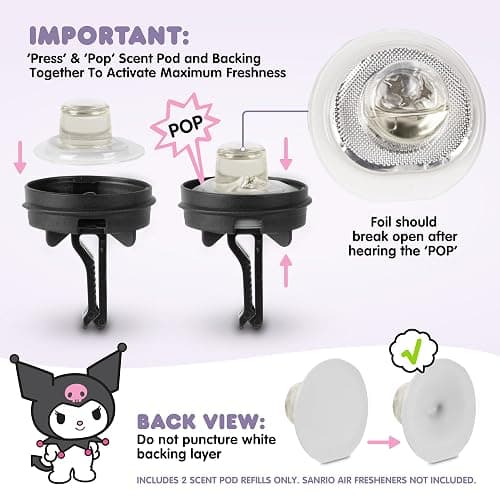 Sanrio Kuromi Car Air Freshener Scented Oil Pod Refills, Hello Kitty and Friends Cute Car Accessories - Midnight Lavender, 2ct thumbnail 5