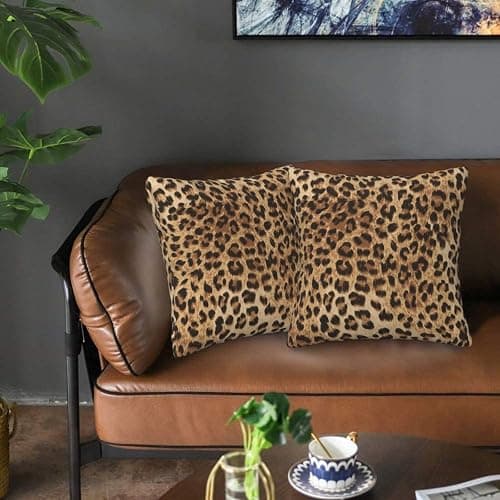 Leopard Print Pillow Covers 18x18 in Couch Cheetah Print Pillow Case Sets of 2 Modern Decorative Square Throw Pillows for Home Living Room Bedroom Bed Cushion Outdoor thumbnail 4