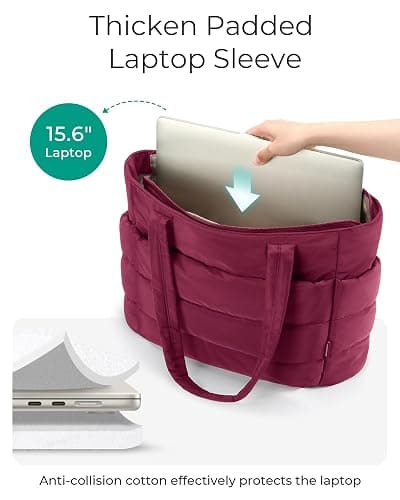 BAGSMART Tote Bag for Women, Lightweight Puffy Tote Bag with Compartments Shoulder Bag Handbag for Travel, Work, Gym thumbnail 5