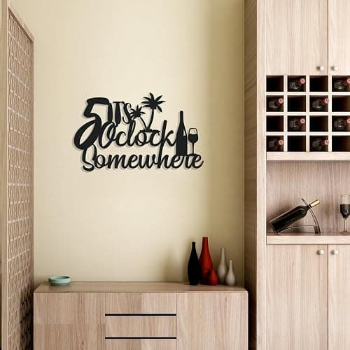 Zzbakress Metal Bar Sign 'It's 5 O'clock Somewhere' - Vintage Wall Decor, Black, For Home Bar Kitchen Living Room thumbnail 2