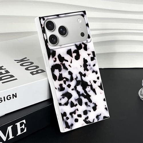 Cinysnt for iPhone 17 Pro Max Case, Vintage Square Cool Girl Leopard Print Brown Amber Aesthetic Full Camera Protective Cover, Trendy Slim Tortoise Shell Case for Girls Women - Retro White Brown thumbnail 3