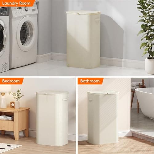 Lifewit 105L Large Laundry Basket with Lid, Laundry Hamper with Plastic Handles and Removable Bag, Foldable Tall Dirty Clothes Hampers for Laundry for Laundry Room, Bedroom, Bathroom, Dorm, White thumbnail 8