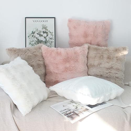 NIULAA Soft Fluffy Faux Fur Throw Pillow Covers 16x16 Cream White Set of 2 Luxury Thick Plush Cute Decorative Pillowcases for Sofa Couch Living Room thumbnail 7