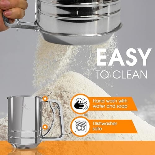 Cook Army Flour Sifter , 3 Cup Stainless Steel , Great Double-layer Baking Sifters for all Baking Flour and Powdered sugar, Flour Strainer thumbnail 5