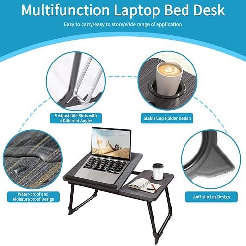 CloudTrip Laptop Desk for Bed or Couch, Lap Desk, Woking in Bed Desk, Home Office Desks, Breakfast Tray, Desk with Cup Holder, Watching Movies in Bed, Laptop Stand for Bed, Fordable Legs Desk (White) thumbnail 5
