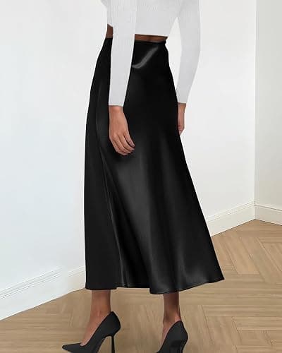 BTFBM 2026 Summer Womens Skirts Silk Elegant High Waist Flowy Long Satin A-Line Midi Skirt Cocktail Wedding Party thumbnail 3