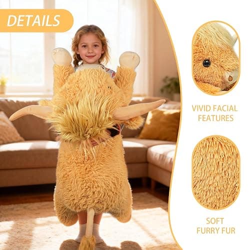 WDXDSOB 38.5 Inch Yellow Giant Highland Cow Plush Stuffed Animal - Large Cow Pillow Gift for Kids and Adults, Couch & Bed Decor thumbnail 6