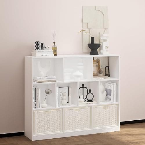 NewBeth Wooden 10 Cube Book Shelf with Base,3 Tier Freestanding Horizontal Bookshelf, Open Bookcase Cube Shelf Storage Organizer for Bedroom, Living Room, Office, Study Room, White thumbnail 4