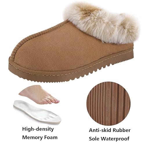 UBXRIN Womens Fuzzy Memory Foam Slippers Boots Cozy Faux Fur House Shoes Indoor Outdoor Rubber Sole Anti-Skid thumbnail 3