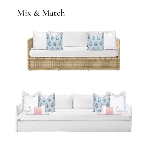 Hofdeco Premium Coastal Patio Indoor Outdoor Throw Pillow Cover Only, 18"x18" Water Repellent for Backyard, Couch, Baby Blue Blush Pink Floral with Piping thumbnail 4