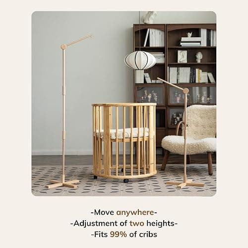 Lanttoe Crib Mobile Arm Wooden Floorstanding - 61 Inches Mobile Arm for Crib|Movable Baby Mobile Hanger|Strong Anti-Dumping Attachment|100% Natural EU Beech Wood|Thicker Wooden Pole|Boho Nursery Decor thumbnail 4