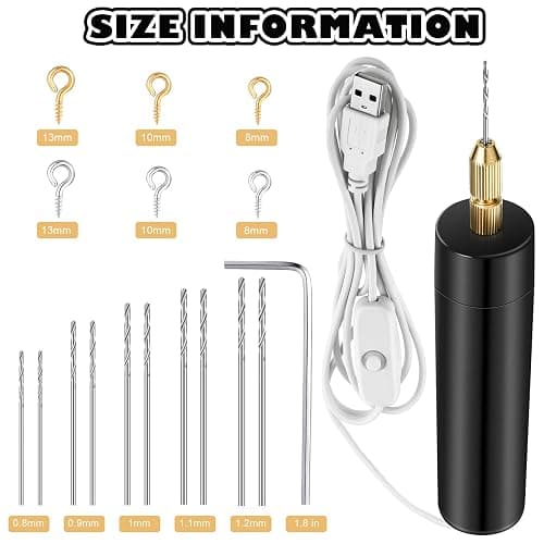 Lanties Electric Resin Drill Set, Including 300 Gold Silver Eye Screws, 10 Twist Drill Bits Tools, Electric Mini Drill with Wrench Hex Pin Vise for Casting Resin DIY Molds Keychain Craft Making thumbnail 3