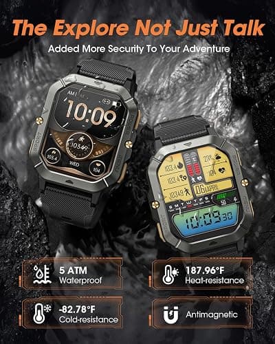 Military Smart Watches for Men (Answer/Make Calls), 2.02'' Fitness Smart Watch for Android and iPhone, Waterproof Fitness Tracker with Blood Pressure/Heart Rate/Sleep/100+ Sport Modes, Watches for Men thumbnail 2