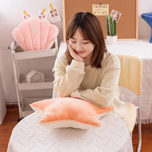 HXIYAN Starfish Shell Pillow Plush car Cushion Bedside Sofa Home furnishings Dormitory Office mat (19.6in, Star Orange) thumbnail 7