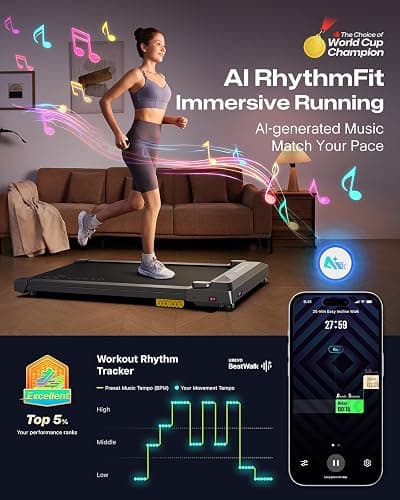 UREVO Smart Walking Pad, Standing Desk Treadmill with Double Shock Absorption, Quiet Operation, Workout APP with Track Insights and MIIT Mode, Plug and Play, Remote or APP Control for Home Office thumbnail 2